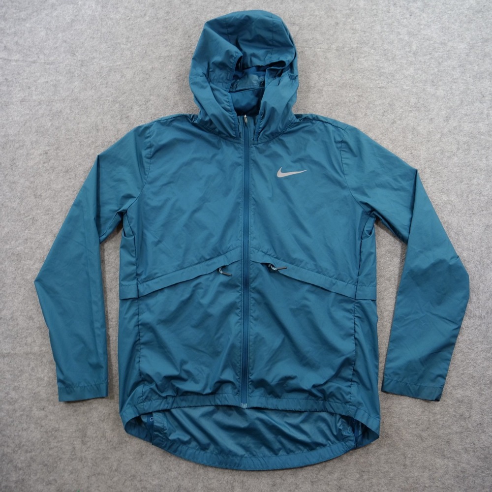 Nike Running Jacket Womens Size Medium Blue Full Zip Hooded Windbreaker Athletic